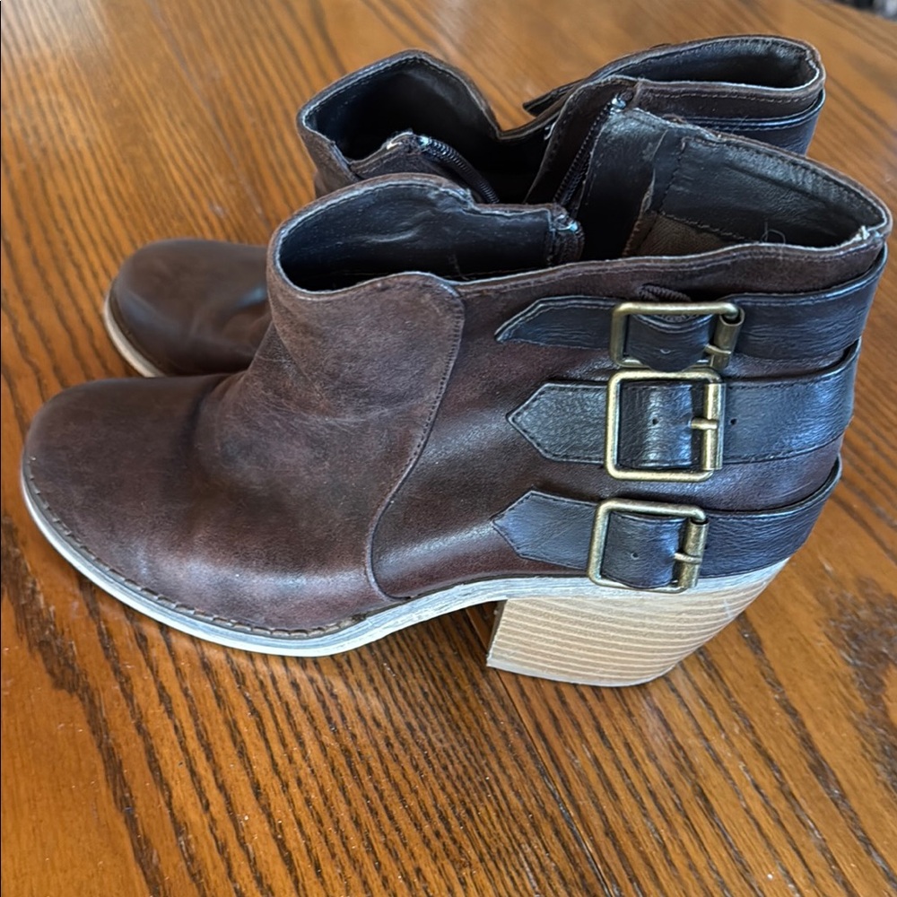 Maurices Brown and Black Ankle Booties with Buckle Straps
